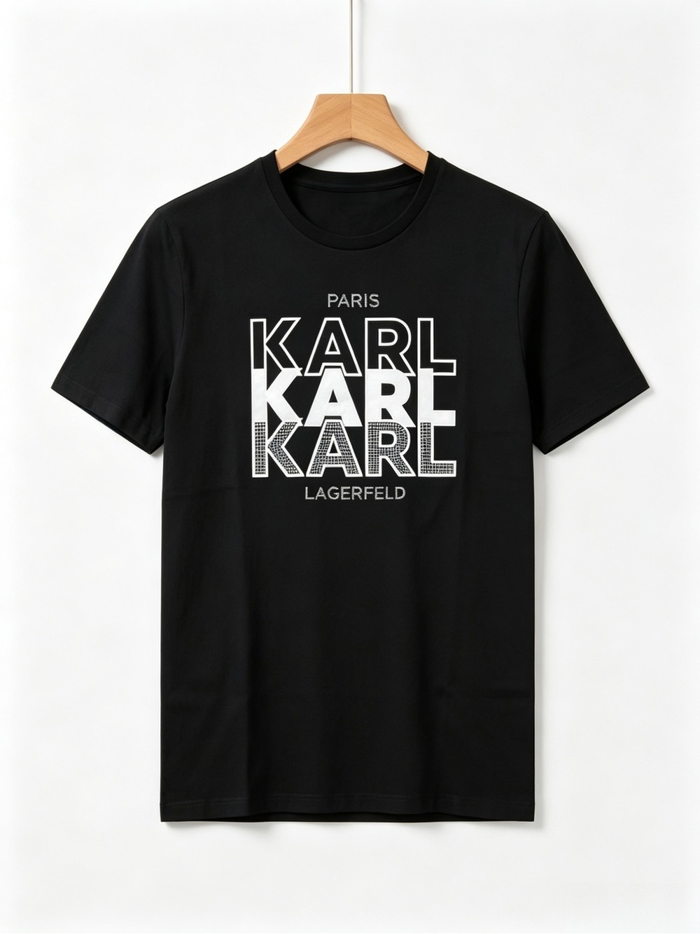 Karl Lagerfeld Paris Logo Rhinestone Bold Graphic Womens Mens T-shirt Unisex